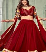 Embroidered Mirror Work Semi Stitched Lehenga & Unstitched Blouse With Dupatta