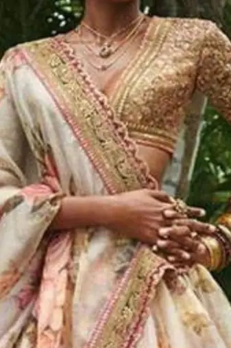 Women Off White Organza Printed Semi Stitched lehenga