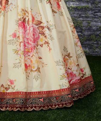 Women Off White Organza Printed Semi Stitched lehenga 3