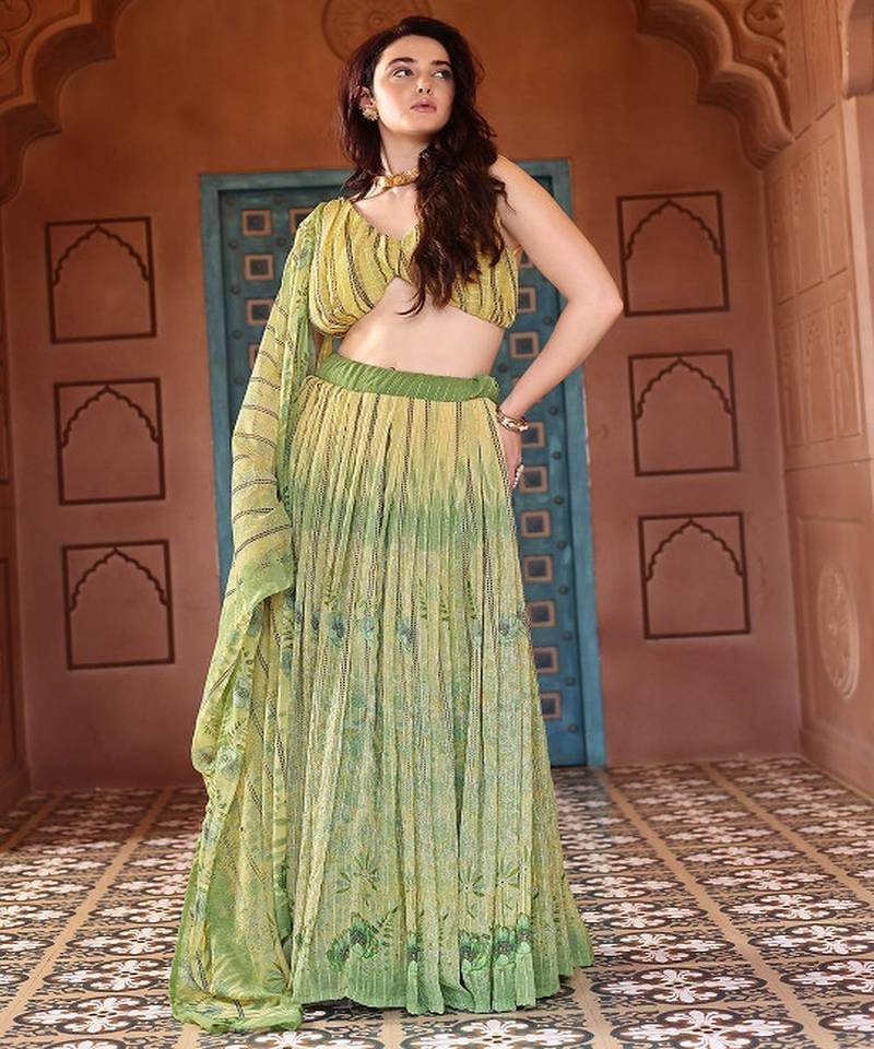 Printed Sequinned Ready to Wear Lehenga & Unstitched Blouse With Dupatta