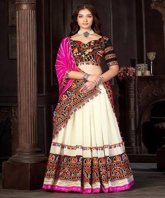 Embroidered Thread Work Semi Stitched Lehenga & Unstitched Blouse With Dupatta 1