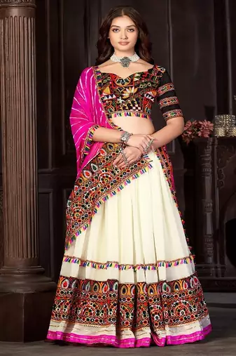 Embroidered Thread Work Semi Stitched Lehenga & Unstitched Blouse With Dupatta