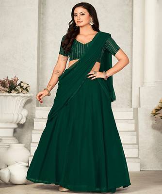 Embroidered Sequinned Semi Stitched Lehenga & Unstitched Blouse With Dupatta 1