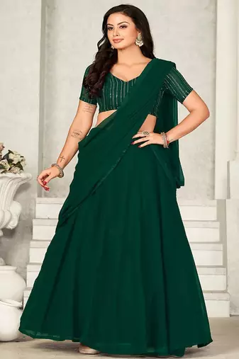 Embroidered Sequinned Semi Stitched Lehenga & Unstitched Blouse With Dupatta