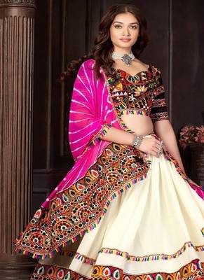 Embroidered Thread Work Semi Stitched Lehenga & Unstitched Blouse With Dupatta 2