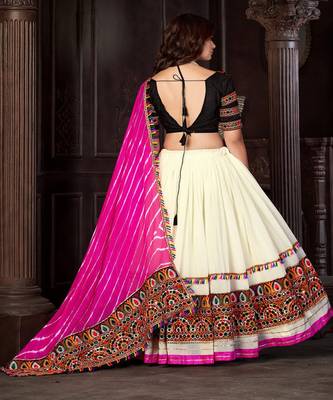Embroidered Thread Work Semi Stitched Lehenga & Unstitched Blouse With Dupatta 3