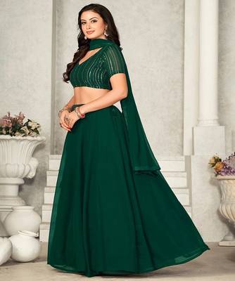 Embroidered Sequinned Semi Stitched Lehenga & Unstitched Blouse With Dupatta 3