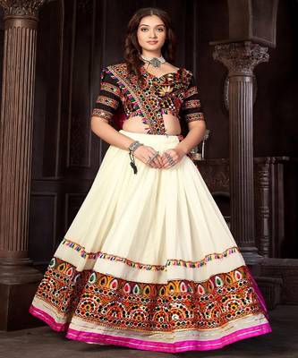 Embroidered Thread Work Semi Stitched Lehenga & Unstitched Blouse With Dupatta 4