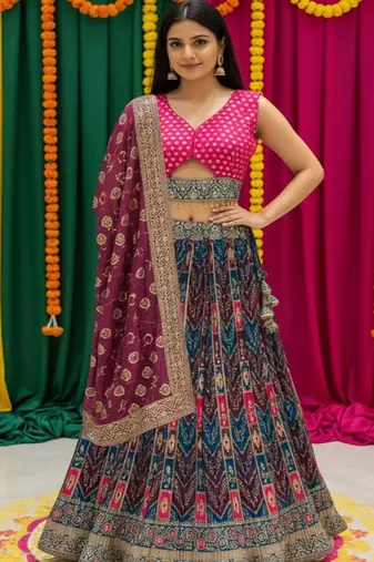 Embellished  V Neck Flared Lehenga Choli
