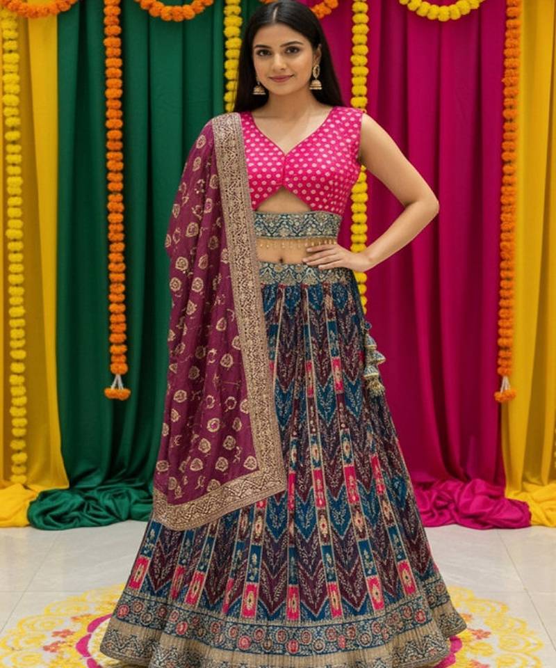 Embellished  V Neck Flared Lehenga Choli