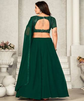 Embroidered Sequinned Semi Stitched Lehenga & Unstitched Blouse With Dupatta 4