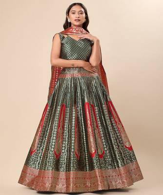 Woven Design Ready to Wear Lehenga & Unstitched Blouse With Dupatta 1