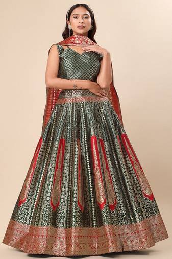Woven Design Ready to Wear Lehenga & Unstitched Blouse With Dupatta