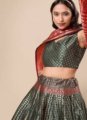 Woven Design Ready to Wear Lehenga & Unstitched Blouse With Dupatta 2