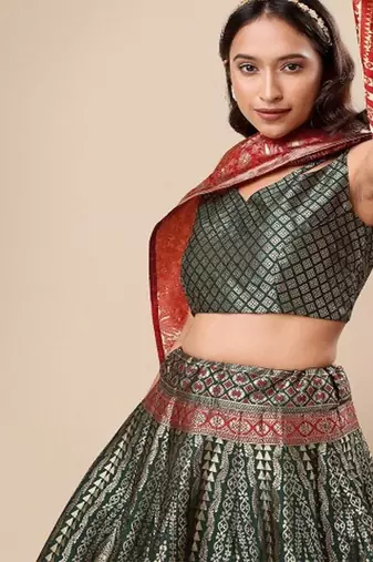 Woven Design Ready to Wear Lehenga & Unstitched Blouse With Dupatta
