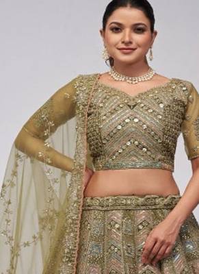 Embroidered Beads and Stones Semi Stitched Lehenga & Unstitched Blouse With Dupatta 1