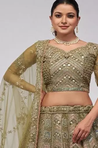 Embroidered Beads and Stones Semi Stitched Lehenga & Unstitched Blouse With Dupatta