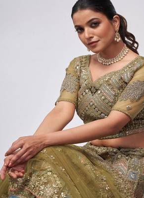 Embroidered Beads and Stones Semi Stitched Lehenga & Unstitched Blouse With Dupatta 2