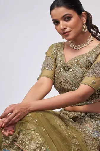 Embroidered Beads and Stones Semi Stitched Lehenga & Unstitched Blouse With Dupatta