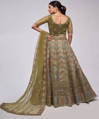 Embroidered Beads and Stones Semi Stitched Lehenga & Unstitched Blouse With Dupatta 4
