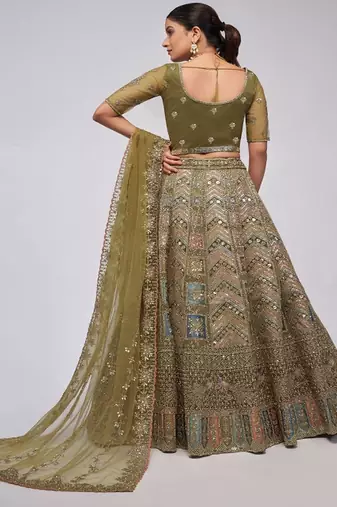 Embroidered Beads and Stones Semi Stitched Lehenga & Unstitched Blouse With Dupatta