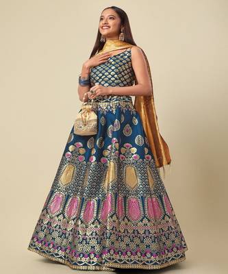 Woven Design Ready to Wear Lehenga & Unstitched Blouse With Dupatta 1