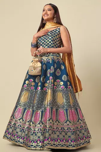 Woven Design Ready to Wear Lehenga & Unstitched Blouse With Dupatta