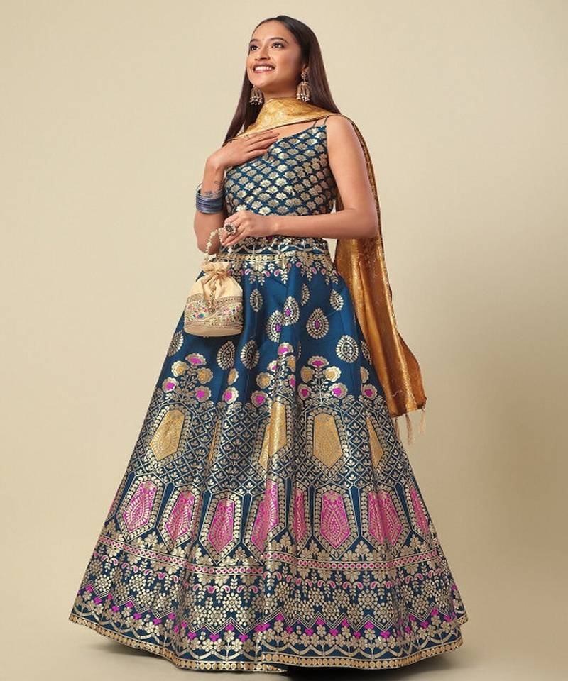 Woven Design Ready to Wear Lehenga & Unstitched Blouse With Dupatta