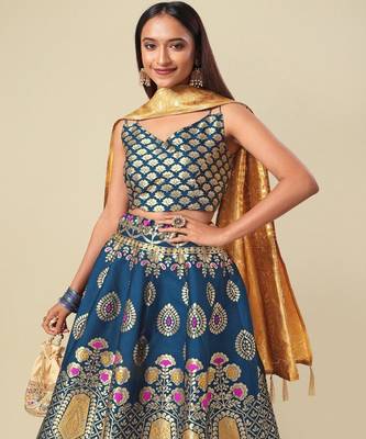 Woven Design Ready to Wear Lehenga & Unstitched Blouse With Dupatta 2