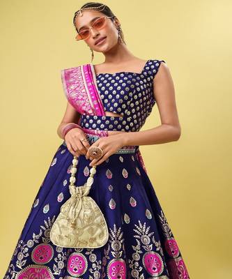 Woven Design Ready to Wear Lehenga & Unstitched Blouse With Dupatta 2