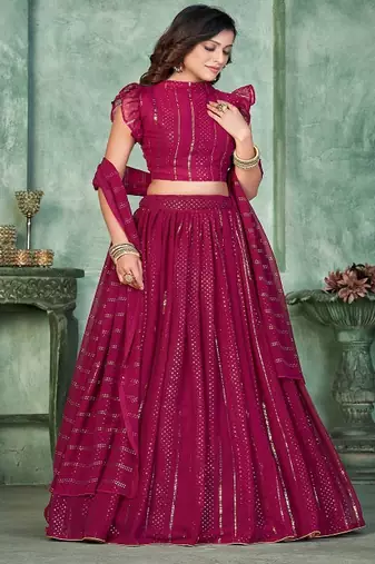 Women Embroidered Mukaish Foil Semi Stitched Lehenga With Dupatta Lehenga Choli