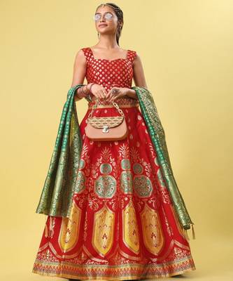Woven Design Ready to Wear Lehenga & Unstitched Blouse With Dupatta 1
