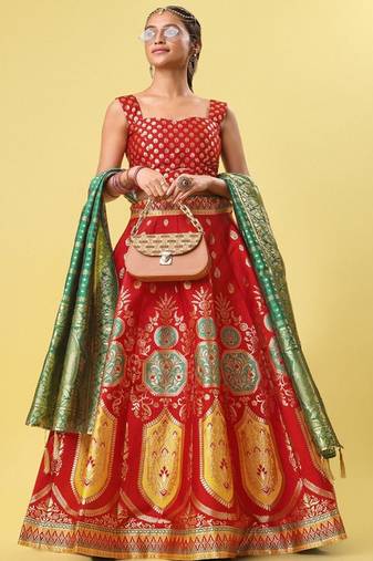 Woven Design Ready to Wear Lehenga & Unstitched Blouse With Dupatta