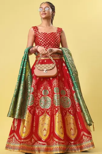 Woven Design Ready to Wear Lehenga & Unstitched Blouse With Dupatta