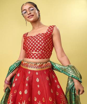 Woven Design Ready to Wear Lehenga & Unstitched Blouse With Dupatta 2