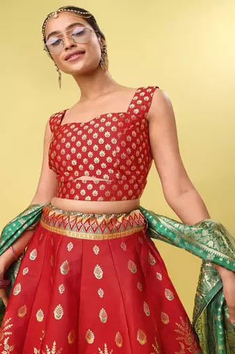 Woven Design Ready to Wear Lehenga & Unstitched Blouse With Dupatta