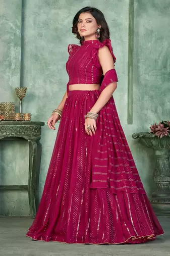 Women Embroidered Mukaish Foil Semi Stitched Lehenga With Dupatta Lehenga Choli
