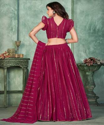 Women Embroidered Mukaish Foil Semi Stitched Lehenga With Dupatta Lehenga Choli 4