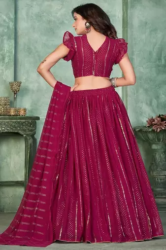 Women Embroidered Mukaish Foil Semi Stitched Lehenga With Dupatta Lehenga Choli