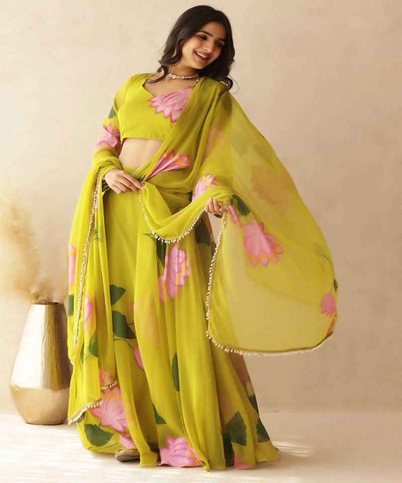 Printed Thread Work Ready to Wear Lehenga & Blouse With Dupatta