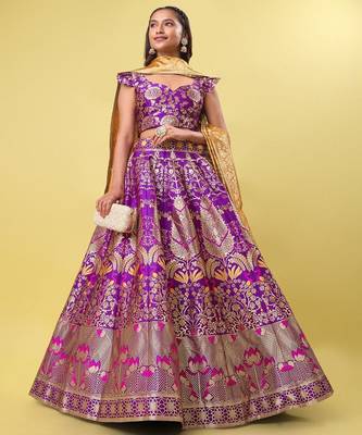 Woven Design Ready to Wear Lehenga & Unstitched Blouse With Dupatta 1