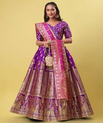 Woven Design Ready to Wear Lehenga & Unstitched Blouse With Dupatta 1