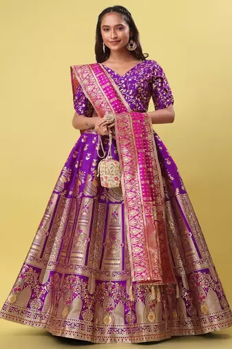Woven Design Ready to Wear Lehenga & Unstitched Blouse With Dupatta