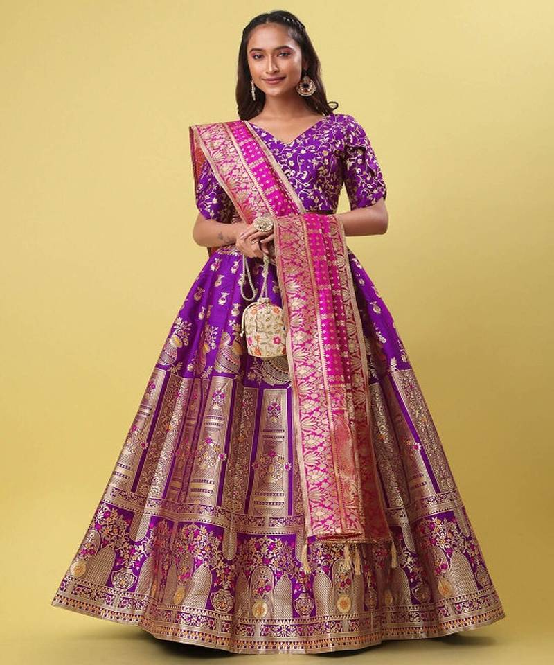 Woven Design Ready to Wear Lehenga & Unstitched Blouse With Dupatta