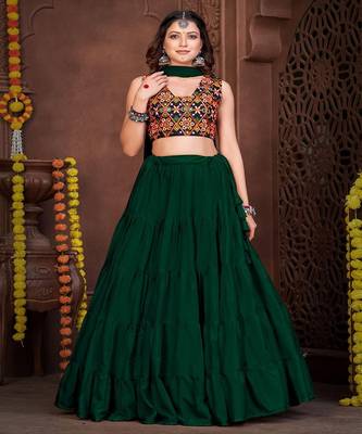 Embroidered Mirror Work Lehenga Choli With Dupatta 1