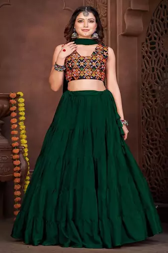 Embroidered Mirror Work Lehenga Choli With Dupatta
