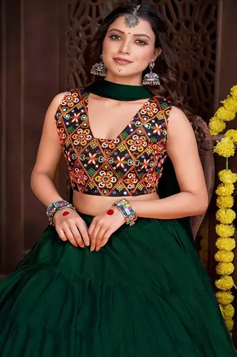 Embroidered Mirror Work Lehenga Choli With Dupatta