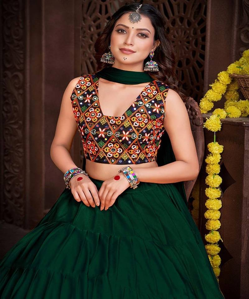 Embroidered Mirror Work Lehenga Choli With Dupatta