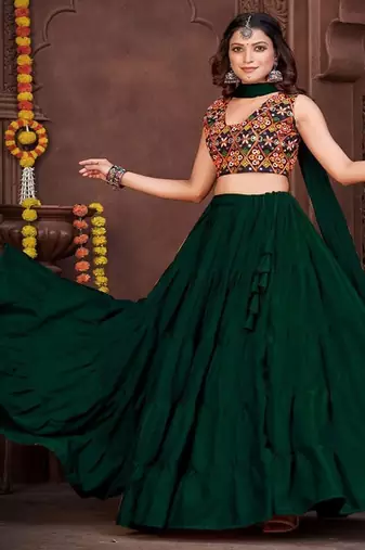 Embroidered Mirror Work Lehenga Choli With Dupatta