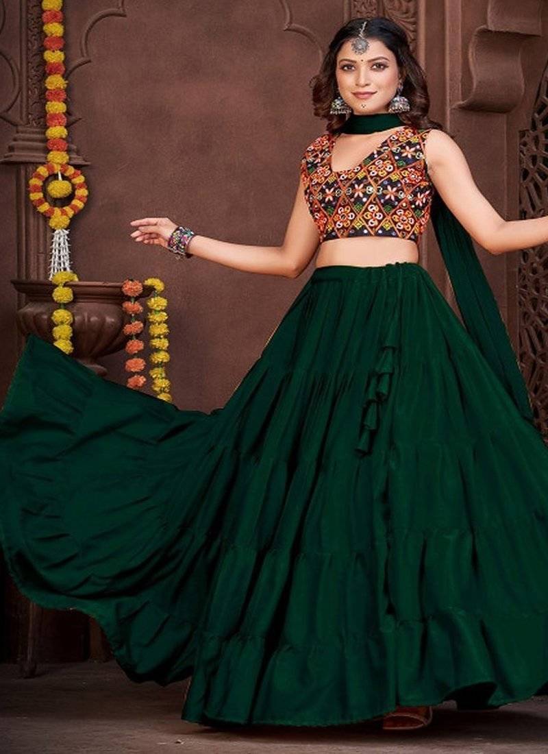 Embroidered Mirror Work Lehenga Choli With Dupatta